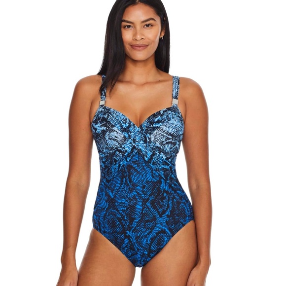 Miraclesuit Peregrina One Piece Shaping Swimsuit Snakeskin Boa Blues 12 NWT - Picture 2 of 12